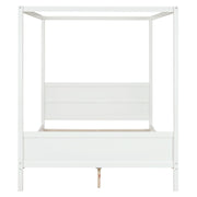 DreamHaus canopy platform bed with headboard, footboard, and slat support legs, featuring a sturdy wooden frame.