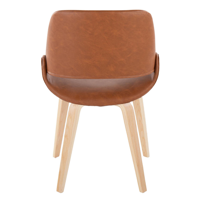 Set of two Lumi Source mid-century modern dining chairs with natural bent wood legs, available in blue, cream, or camel.