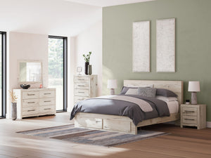 Signature Design by Ashley Lawroy panel bed with built-in storage drawers in a modern bedroom setting.