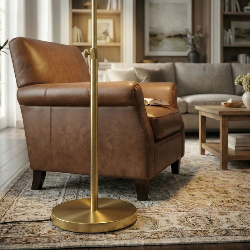 Verve - Floor Lamp With On / Off Switch Adjustable LED Round Base - Gold - R&R Furniture Gallery (Fountain Valley, CA)
