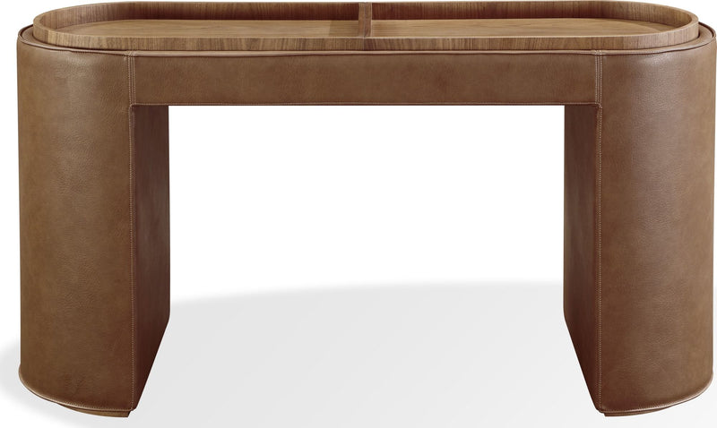 Yeal Leather Upholstered Storage Console Table with Wooden Tray Top