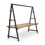 Noble House Huckleberry outdoor dining table in teak wood with built-in plant hanger, designed for outdoor use and entertaining.