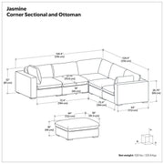 Handcrafted Jasmine sofa and ottoman set from Simpli-Home, 2-piece living room set with beige upholstery and wooden legs.