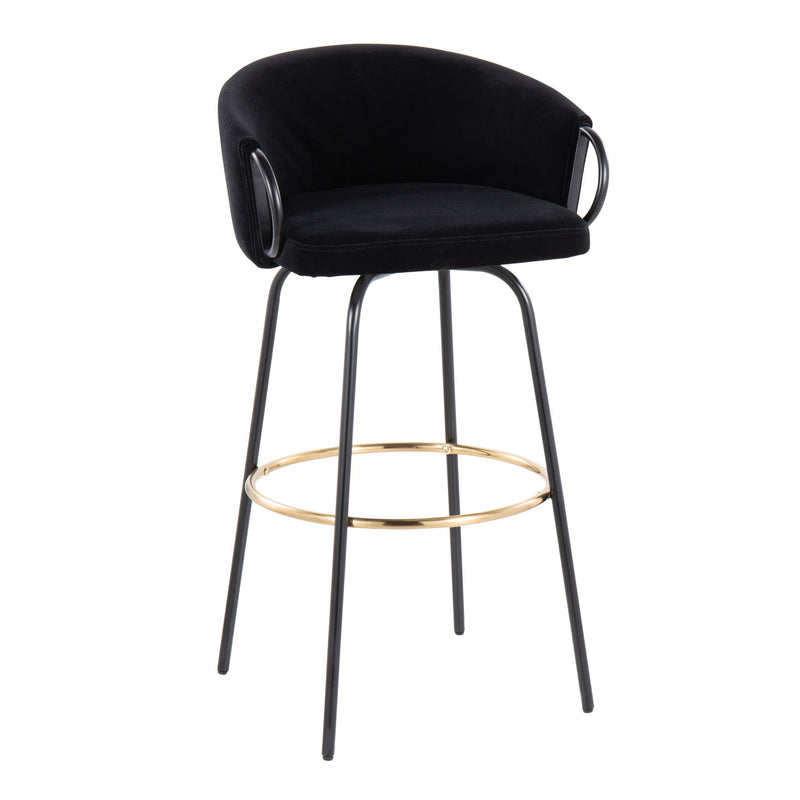 Set of two Lumi Source Claire contemporary glam barstools with footrests, featuring sleek modern design and stylish upholstery.