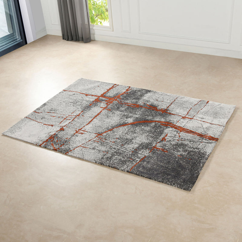 Quarry - 5' X 6.5' Abstract Area Rug - Gray / Orange - R&R Furniture Gallery (Fountain Valley, CA)