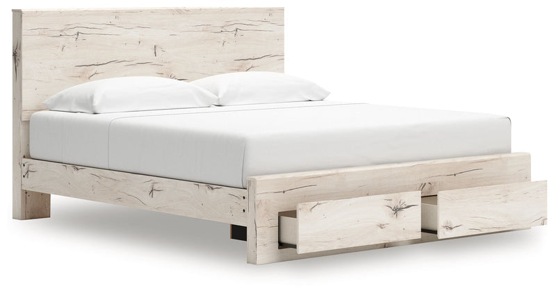 Signature Design by Ashley Lawroy panel storage bed with built-in drawers and modern wood finish visible in the image.