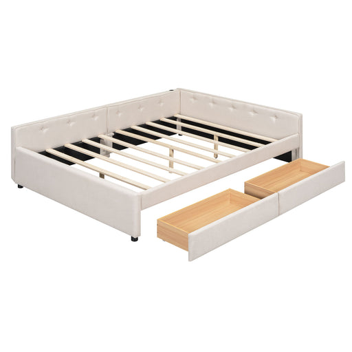 Dreamland platform trundle bed with built-in USB ports, showing a modern wooden frame and integrated charging stations.