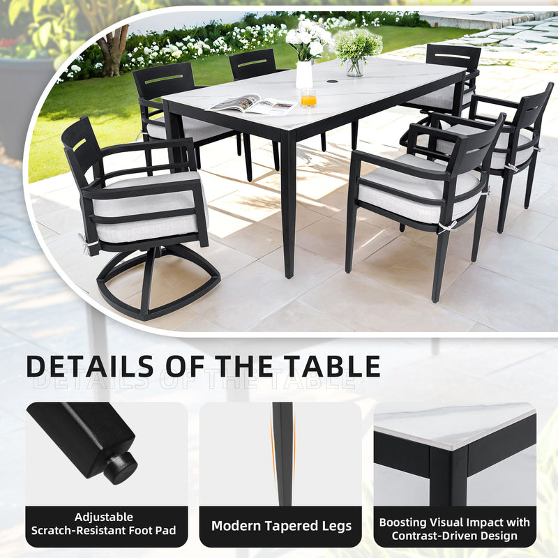Modern outdoor patio dining table with tapered legs, weatherproof and rust-free by Life Outside, suitable for outdoor dining spaces.