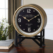 Uttermost Shyam black tabletop clock with sleek design and modern style, perfect for desk or tabletop decor.