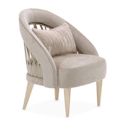 Michael Amini La Rachelle Flame Chair accent chair with elegant upholstery and curved wooden legs.