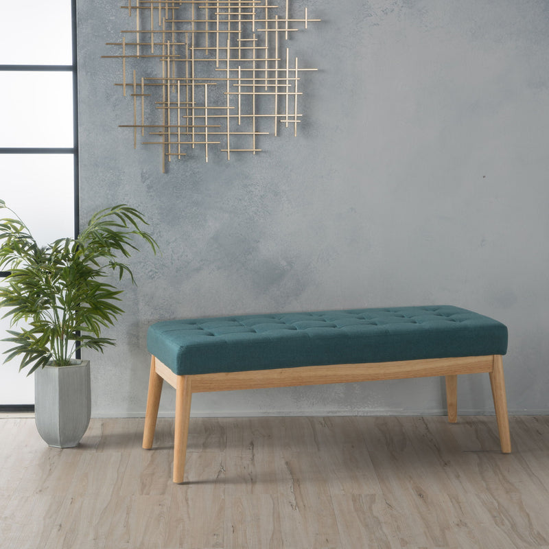 Vibratory - Button Tufted Upholstered Ottoman With Splayed Wooden Legs - Teal / Natural - R&R Furniture Gallery (Fountain Valley, CA)