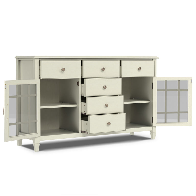 Connaught Sideboard Buffet with Glass-Front Cabinets & 6 Drawers — Vintage Style Dining Storage - R&R Furniture Gallery (Fountain Valley, CA)