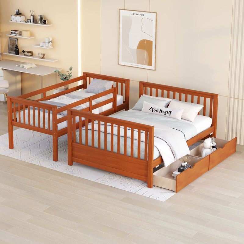 DreamHaus bunk bed with built-in ladders and two storage drawers, featuring a sturdy wooden frame and space-saving design.