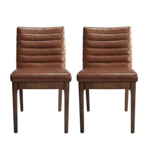 Set of two Noble House upholstered dining chairs with rubber legs, featuring plush fabric and modern design for comfortable dining.