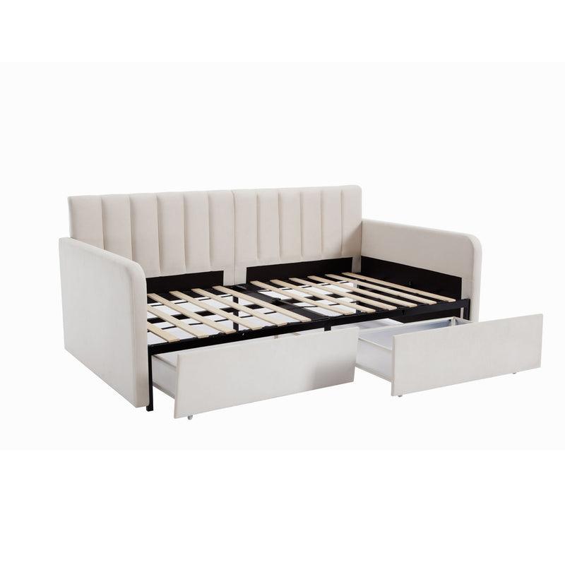 Flora - Upholstered Daybed With 2 Drawers Ribbed Tufted Backrest in Lavish Modern Design - R&R Furniture Gallery (Fountain Valley, CA)
