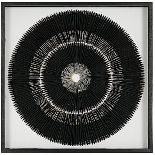 Black and gold shadow box wall decor by Uttermost featuring layered geometric designs in a sleek, modern style.