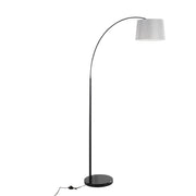 Lumi Source March contemporary floor lamp with sleek design and adjustable arm, standing on a circular base in a modern living room.
