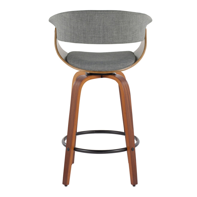 Pair of Lumi Source vintage mid-century modern fixed height counter stools with swivel, round footrests, set of 2.