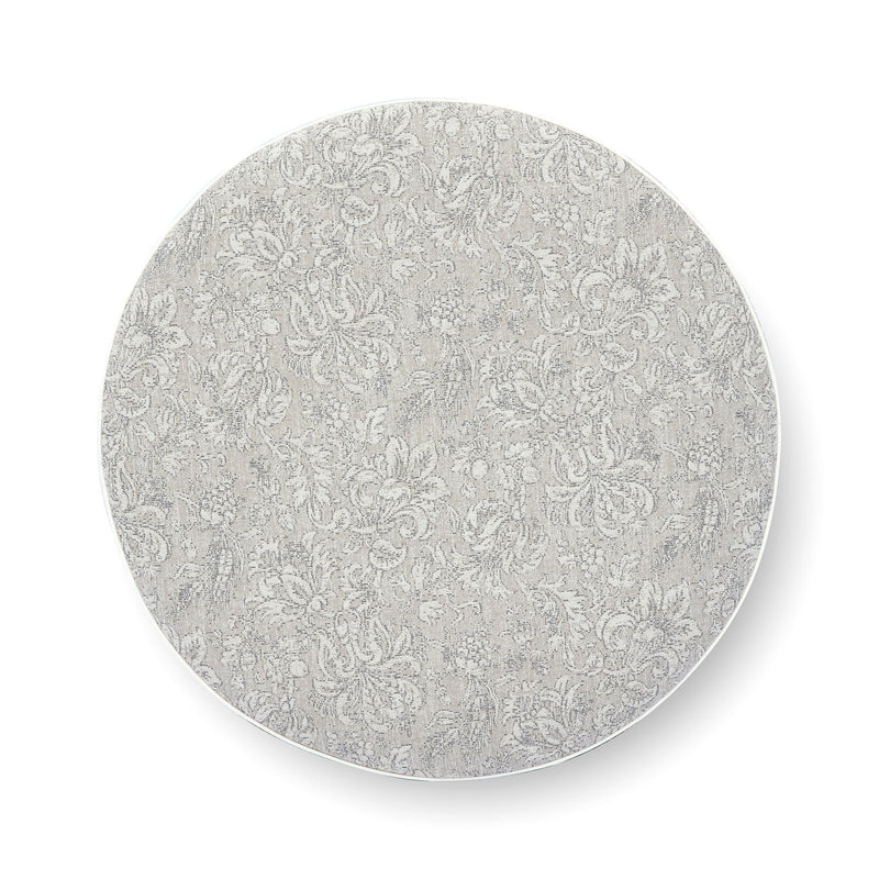 Tassy - Floral Tasseled Round Ottoman - Neutral
