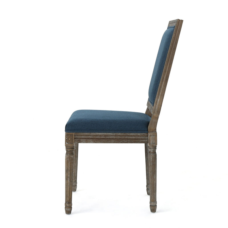Set of two Noble House traditional style dining chairs with fabric upholstery, featuring wooden legs and classic design.