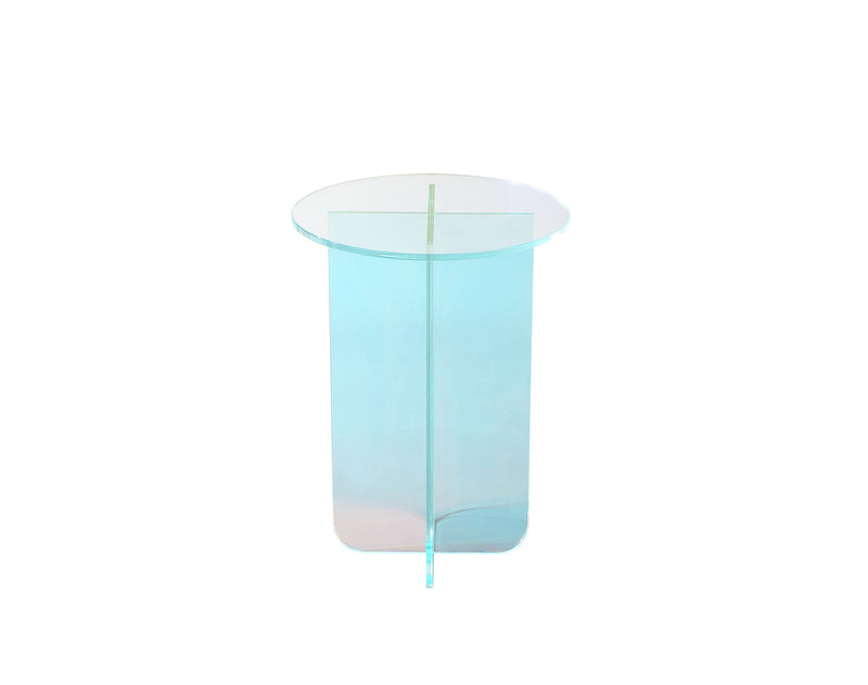 Modus Fomo Small End Table with iridescent glass top, modern standalone side table with sleek design and reflective finish.