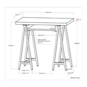 Handcrafted solid wood sawhorse-style writing desk by Simpli-Home with sturdy legs and smooth surface for workspace.