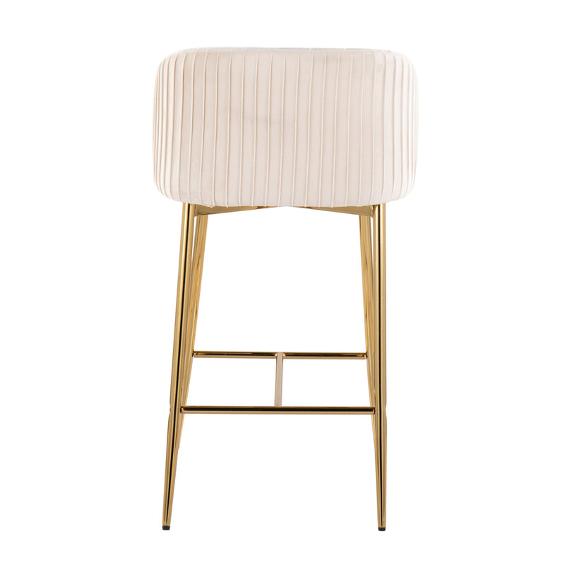 Lumi Source Fran set of 2 pleated contemporary counter stools with fixed height, featuring sleek design and cushioned seats.