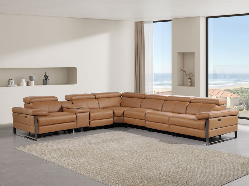 1246 - 7-Piece L-Shaped Modular Power Reclining Sectional With 3 Power Recliners And Power Headrests - R&R Furniture Gallery (Fountain Valley, CA)