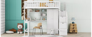DreamHaus loft bed with integrated bookshelf, drawers, desk, and wardrobe, showcasing a multifunctional bedroom furniture setup.
