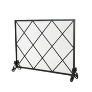 Noble House minimalist single panel iron fireplace screen with diamond pattern, decorative black metal design for fireplace safety.
