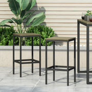Set of two Noble House outdoor bar stools with slat design and metal frames, ideal for patio or outdoor bar areas.