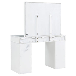 Winona - Makeup Vanity Set With Bulb Lit Mirror And Upholstered Stool - White