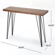 Modern industrial breakfast bar table by Noble House with metal hairpin legs and wood veneer top, natural finish.