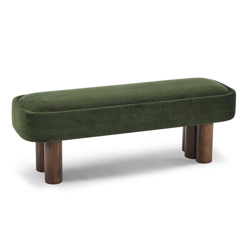 Indoor upholstered dining bench by Noble House with a cushioned seat and wooden legs, ideal for modern dining rooms.