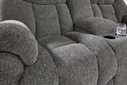 Foreside - Dbl Reclining Loveseat with Console - Charcoal - R&R Furniture Gallery (Fountain Valley, CA)