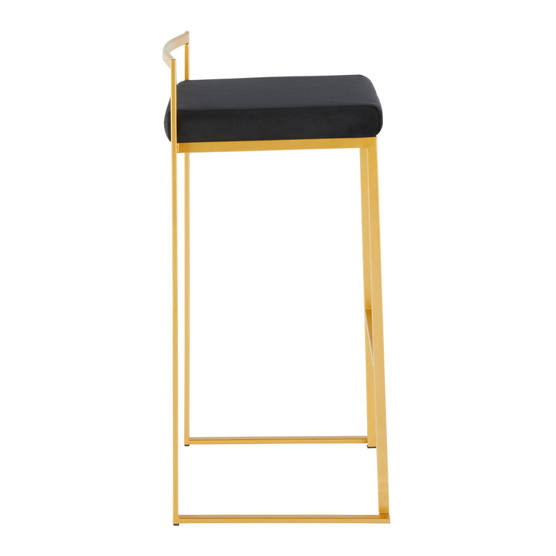 Lumi Source Fuji contemporary glam barstools with sleek metal frames and upholstered seats, set of two for modern home bar or kitchen.