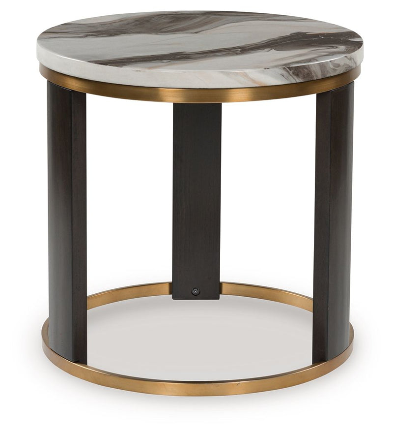 Jazmore - Round End Table - Brown / Brass Finish - R&R Furniture Gallery (Fountain Valley, CA)
