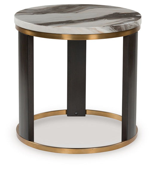 Jazmore - Round End Table - Brown / Brass Finish - R&R Furniture Gallery (Fountain Valley, CA)