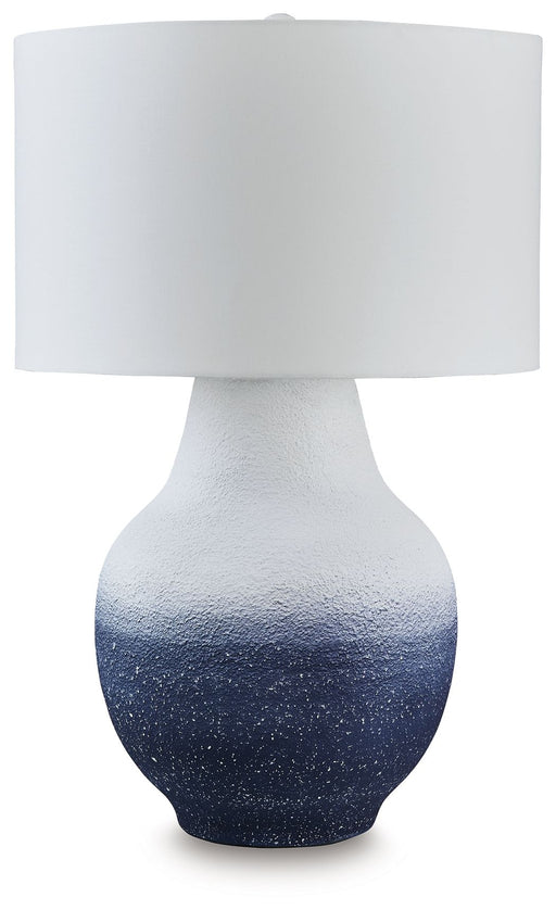 Dashland - Metal Table Lamp - White / Navy - R&R Furniture Gallery (Fountain Valley, CA)