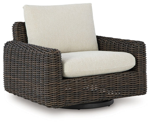 Kimora - Swivel Glider Lounge With Cushion - Beige / Dark Brown - R&R Furniture Gallery (Fountain Valley, CA)