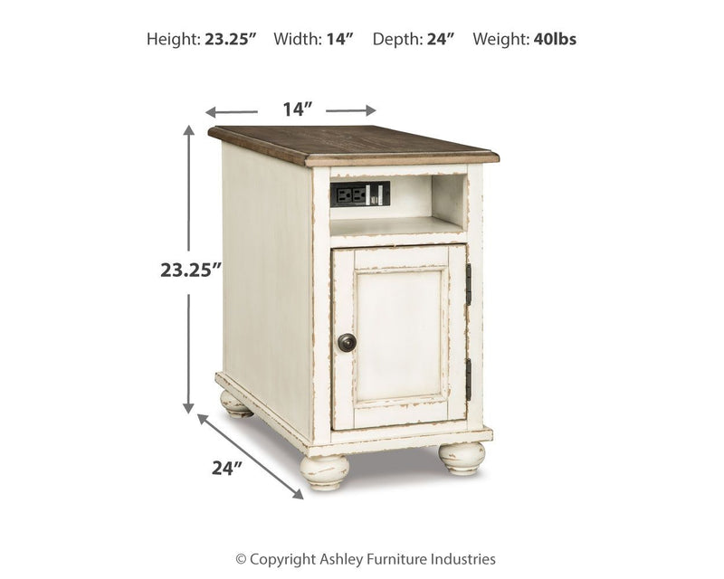 Realyn - Chair Side End Table - AC / USB - White / Brown - R&R Furniture Gallery (Fountain Valley, CA)