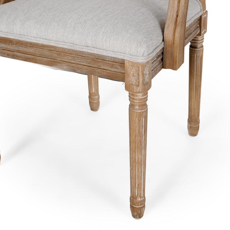 Elegant French country style dining arm chair with cane backrest by Noble House, showcasing a classic wooden frame and woven cane details.