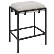White Paradox counter stool by Uttermost with a sleek design and wooden legs, suitable for kitchen or bar counter seating.