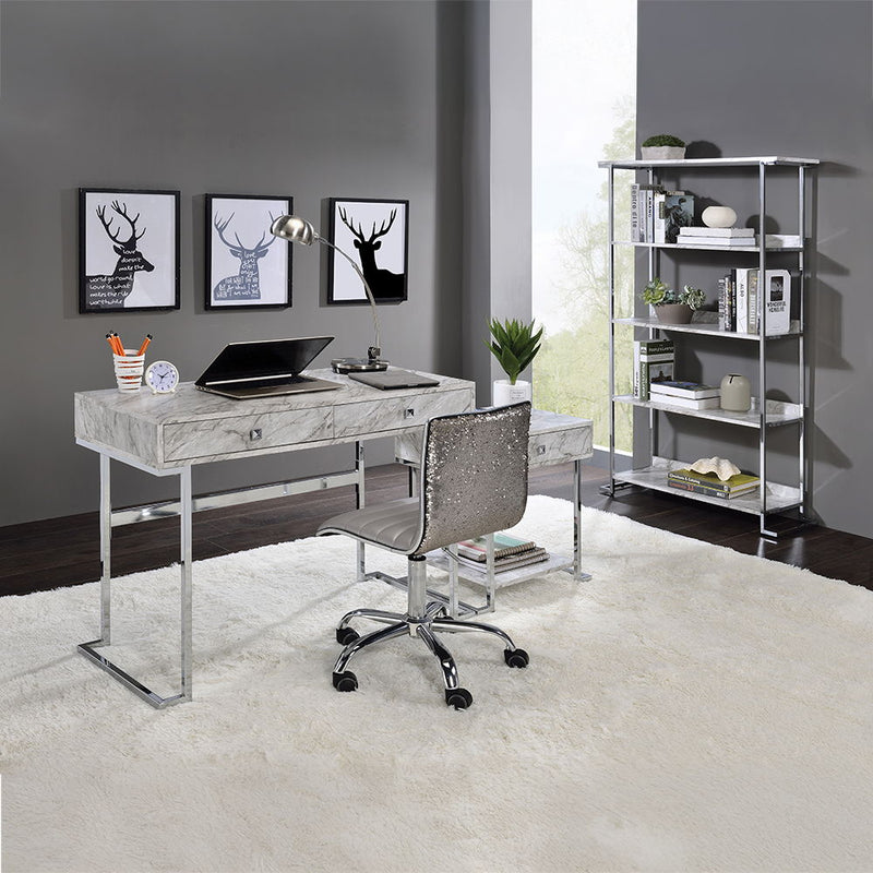 Tigress - Writing Desk - White Printed Faux Marble Top & Chrome - R&R Furniture Gallery (Fountain Valley, CA)