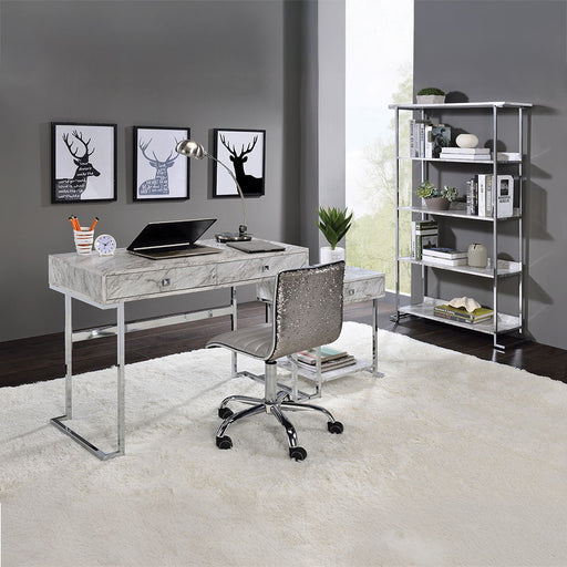 Tigress - Writing Desk - White Printed Faux Marble Top & Chrome - R&R Furniture Gallery (Fountain Valley, CA)