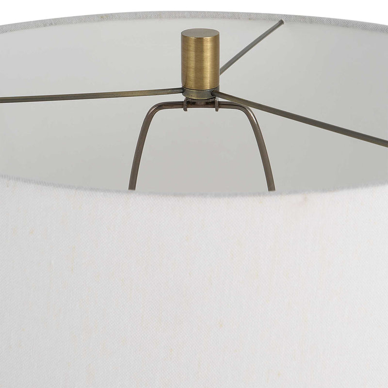 Uttermost Miraz black floor lamp with sleek, modern design and a tall, slender structure, ideal for contemporary living spaces.