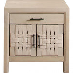 Palm Solid Mango Wood 2-Door, 1-Drawer End Table in Natural Finish w/ Woven Rope Door Fronts