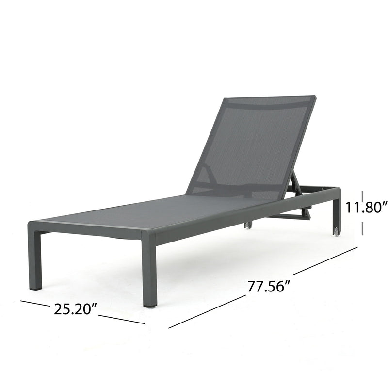 Noble House outdoor patio chaise lounge with five reclining positions, featuring cushioned support and weather-resistant design.