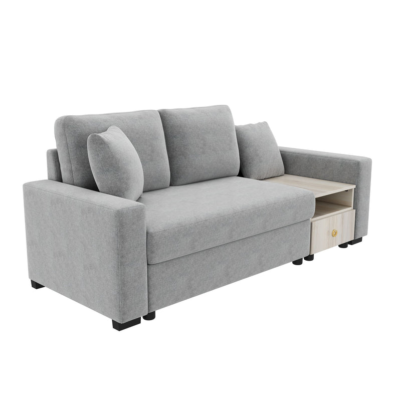 Noble House modular sofa couch with storage armrest and center console, beige fabric, plush cushions, and modern design.