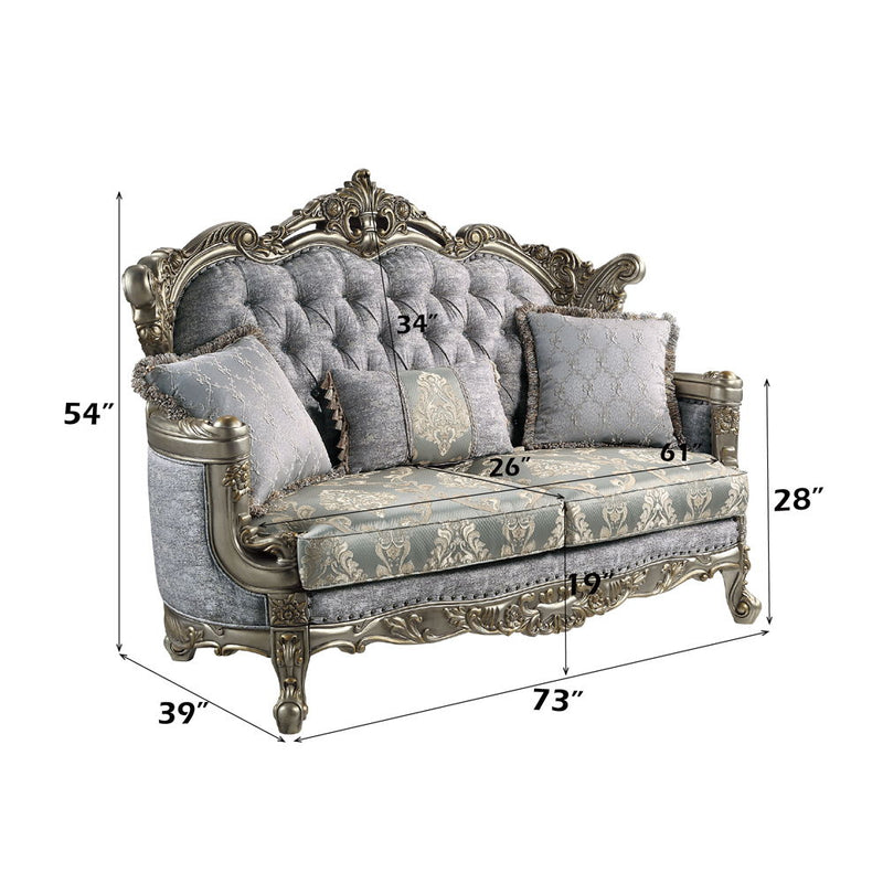 Miliani - Loveseat With 3 Pillows - Fabric & Antique Bronze - R&R Furniture Gallery (Fountain Valley, CA)